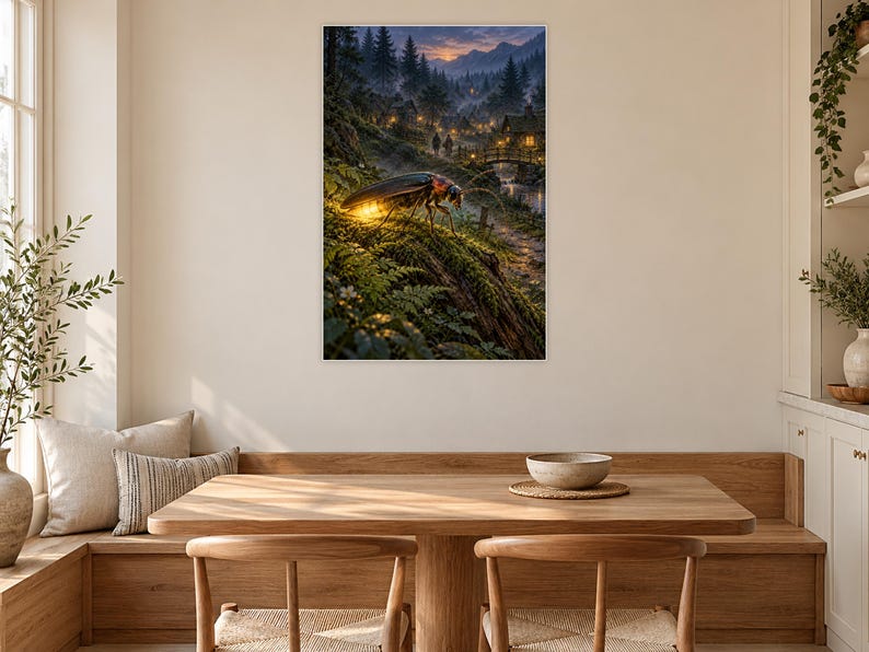 Firefly Art Print | Glowing Woodland Village Fantasy Wall Decor image 9
