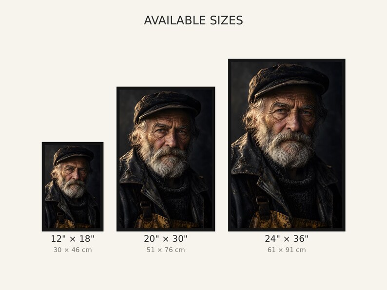 Framed Fisherman Portrait Print | Cinematic Character Wall Art | Dark Academia Poster afbeelding 3