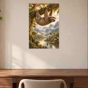 Sloth Art Print | Tropical River Village Fantasy Wall Decor image 7