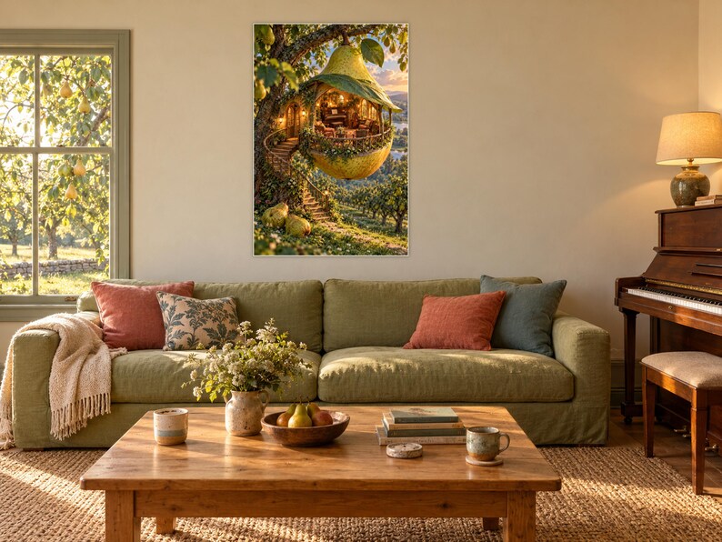 Pear Tree Music Room Art Print | Whimsical Orchard Wall Decor image 1