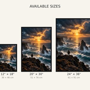 Framed Volcanic Coast Sunset Print | Dramatic Ocean Seascape Poster | Epic Wanderlust Wall Art image 3
