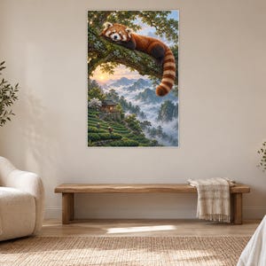 Red Panda Art Print | Misty Tea Garden Fantasy Wall Decor image 5