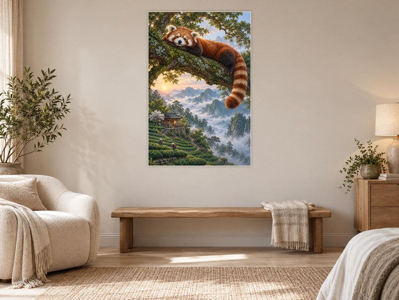 Red Panda Art Print | Misty Tea Garden Fantasy Wall Decor image 5