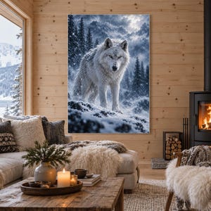 Arctic Wolf Print | Snow Wildlife Wall Art | Cinematic Animal Portrait image 1