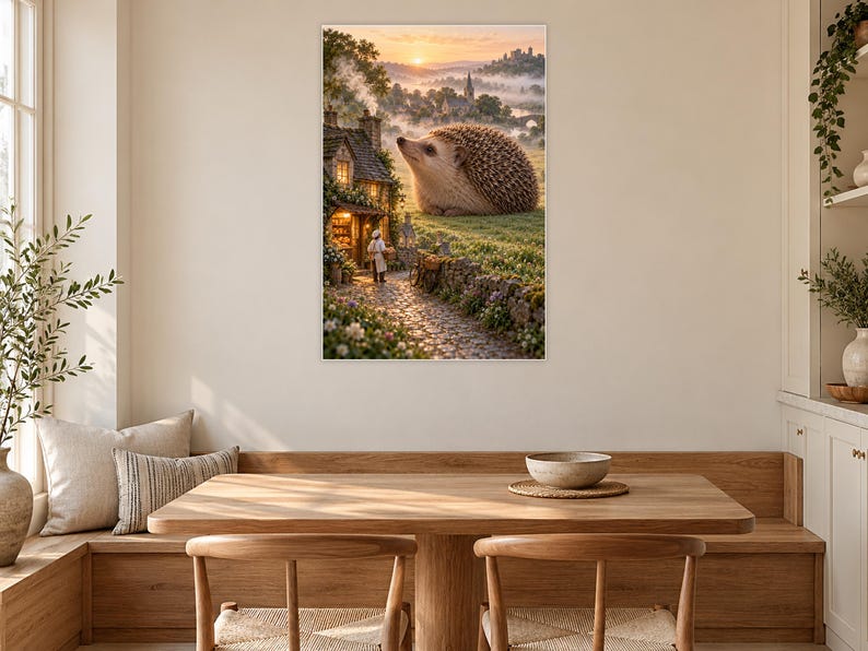 Hedgehog Art Print | Cozy Village Bakery Fantasy Wall Decor immagine 9