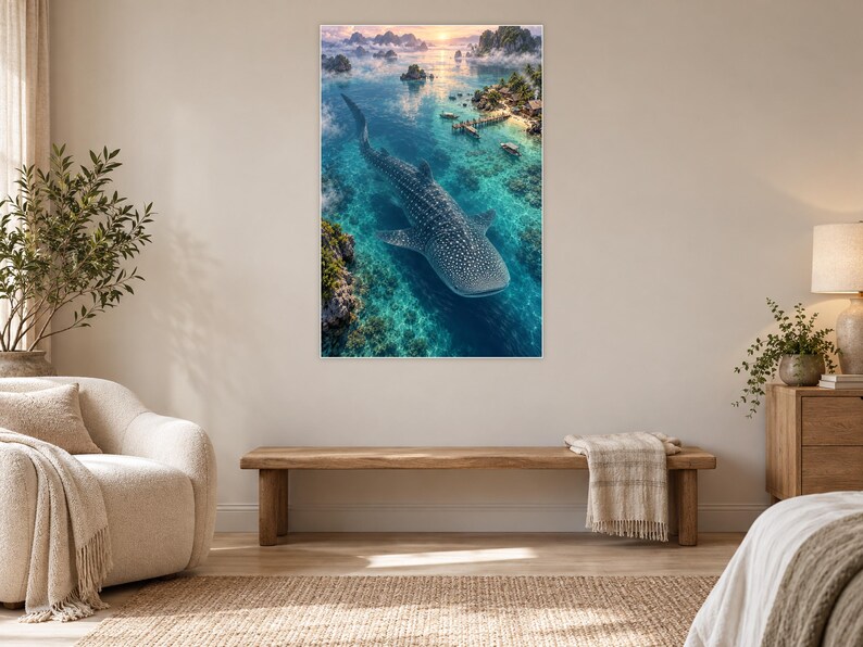 Whale Shark Art Print | Tropical Lagoon Fantasy Wall Decor zdjęcie 5