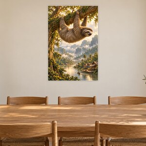 Sloth Art Print | Tropical River Village Fantasy Wall Decor image 8