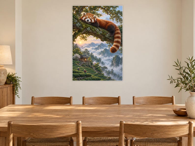 Red Panda Art Print | Misty Tea Garden Fantasy Wall Decor image 8