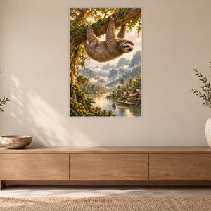 Sloth Art Print | Tropical River Village Fantasy Wall Decor image 12