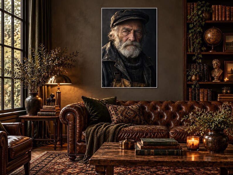 Moody Fisherman Portrait Print | Cinematic Character Wall Art | Dark Academia Fine Art Poster image 1
