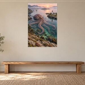 Octopus Art Print | Coastal Lighthouse Fantasy Wall Decor image 13
