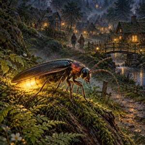 Firefly Art Print | Glowing Woodland Village Fantasy Wall Decor image 1