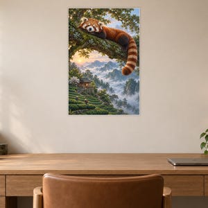 Red Panda Art Print | Misty Tea Garden Fantasy Wall Decor image 6
