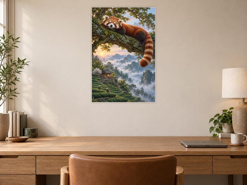 Red Panda Art Print | Misty Tea Garden Fantasy Wall Decor image 6