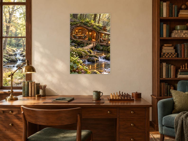 Woodland Game Room Art Print | Cozy Cabin Stream Wall Decor image 2