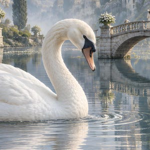 White Swan Art Print | Water Garden Fantasy Wall Decor bild 19