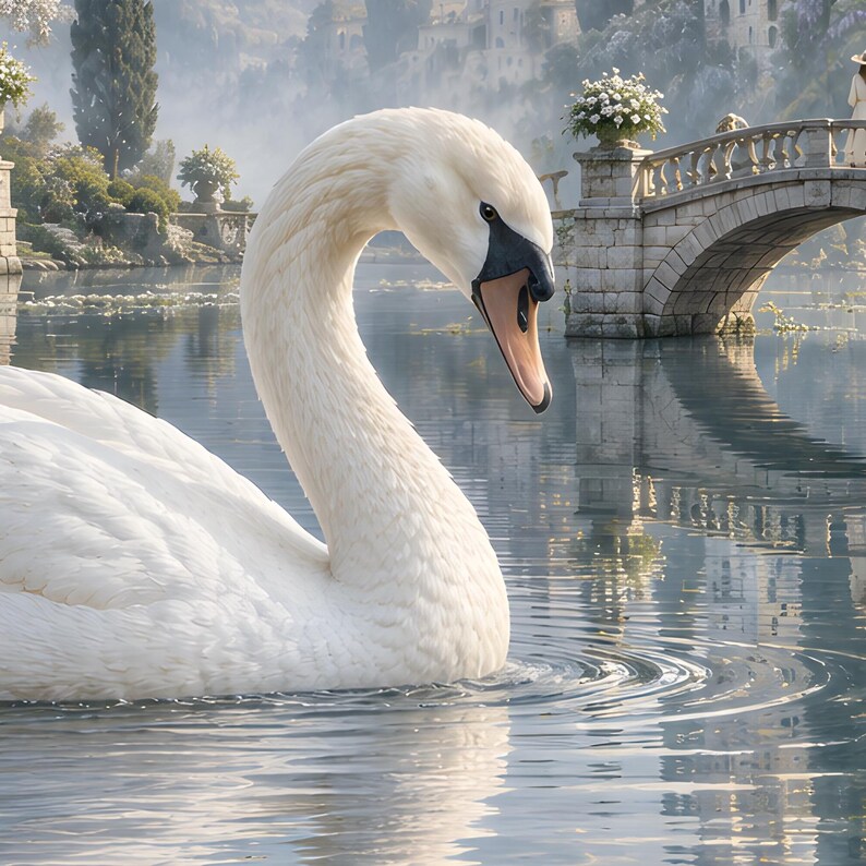 White Swan Art Print | Water Garden Fantasy Wall Decor bild 19