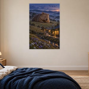 Wombat Art Print | Cozy Bookshop Village Fantasy Wall Decor imagen 16