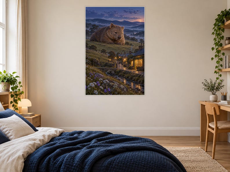 Wombat Art Print | Cozy Bookshop Village Fantasy Wall Decor imagen 16