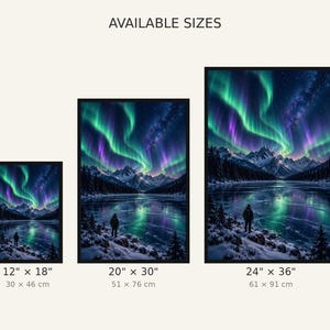 Framed Aurora Borealis Night Sky Print | Northern Lights Landscape Wall Art | Arctic Starry Sky Poster imagen 3