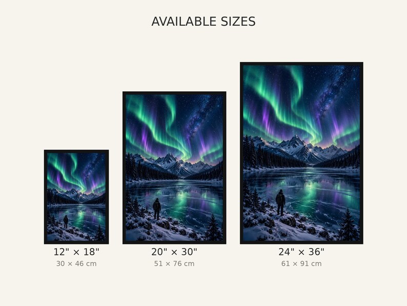Framed Aurora Borealis Night Sky Print | Northern Lights Landscape Wall Art | Arctic Starry Sky Poster imagen 3