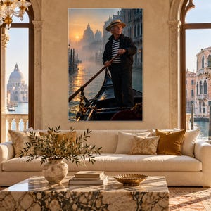 Venetian Gondolier Print | Cinematic Portrait Wall Art | Venice Italy Poster image 1