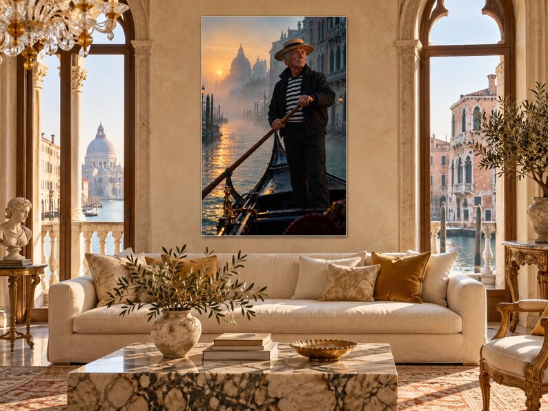 Venetian Gondolier Print | Cinematic Portrait Wall Art | Venice Italy Poster image 1