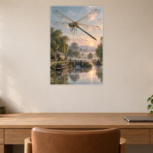 Dragonfly Art Print | Misty Canal Fantasy Wall Decor immagine 6