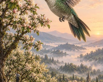 Hummingbird Art Print | Blossom Orchard Fantasy Wall Decor