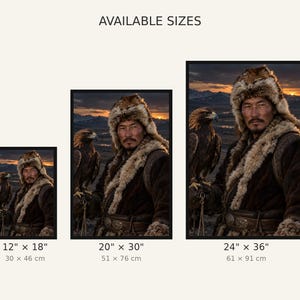 Framed Mongolian Eagle Hunter Portrait Print | Epic Character Wall Art | Cinematic Wildlife Poster image 3