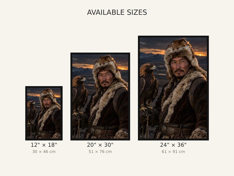 Framed Mongolian Eagle Hunter Portrait Print | Epic Character Wall Art | Cinematic Wildlife Poster image 3