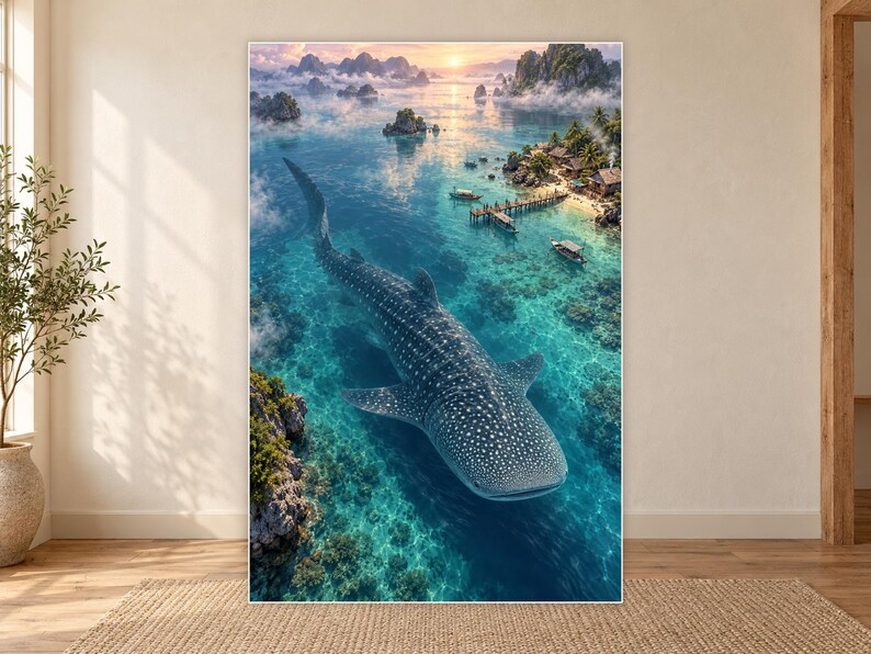 Whale Shark Art Print | Tropical Lagoon Fantasy Wall Decor zdjęcie 18