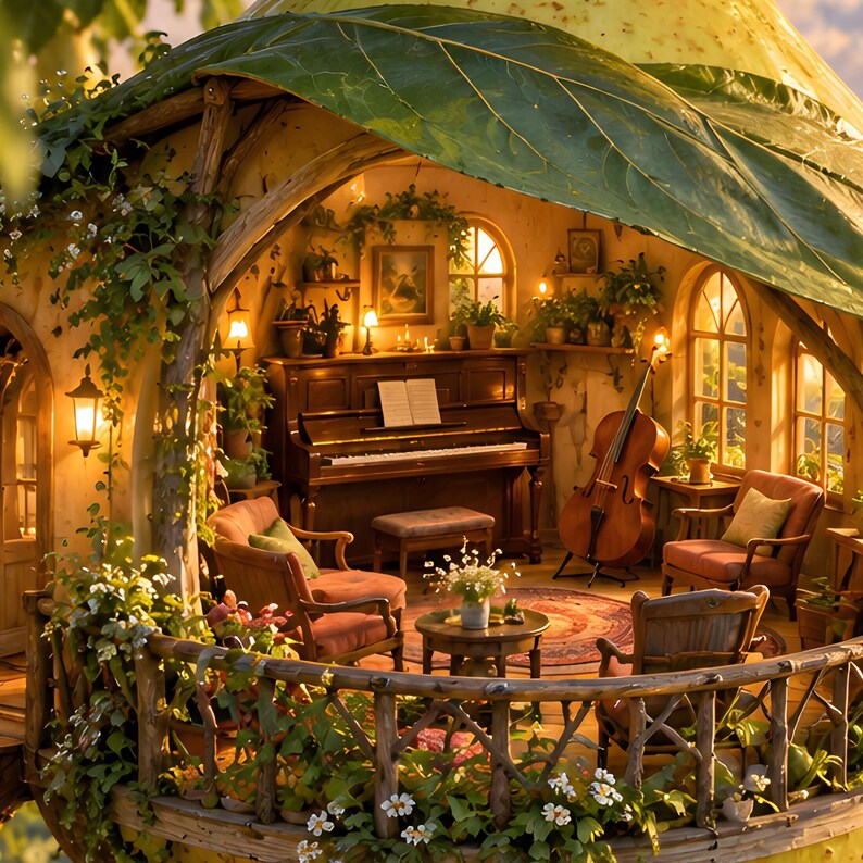 Pear Tree Music Room Art Print | Whimsical Orchard Wall Decor image 3