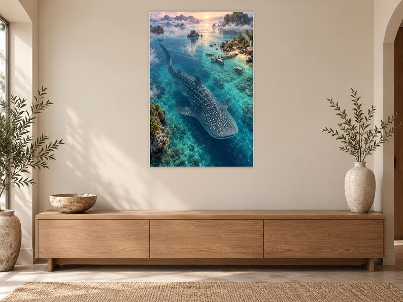 Whale Shark Art Print | Tropical Lagoon Fantasy Wall Decor zdjęcie 12