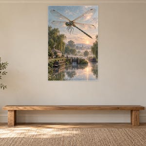Dragonfly Art Print | Misty Canal Fantasy Wall Decor immagine 13