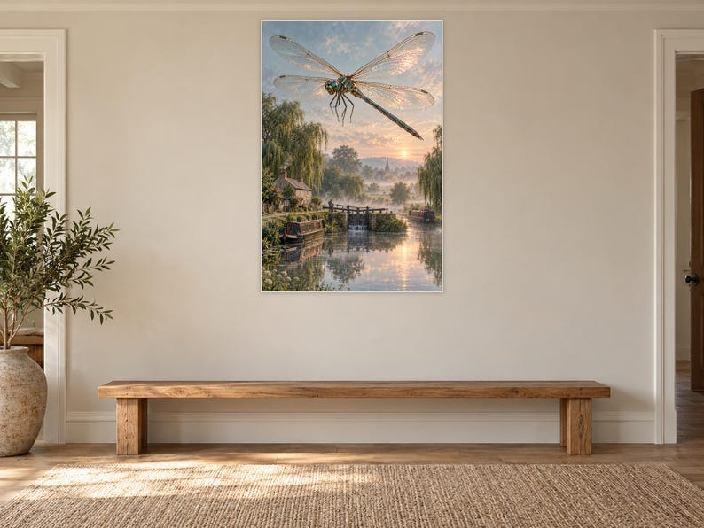 Dragonfly Art Print | Misty Canal Fantasy Wall Decor immagine 13