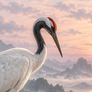 Red Crowned Crane Art Print | Rice Terrace Fantasy Wall Decor image 3