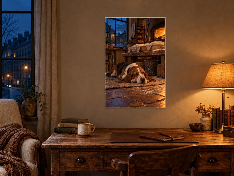 Stampa artistica "Basset Hound Bakery" / Decorazione murale per una serata accogliente in cucina immagine 2
