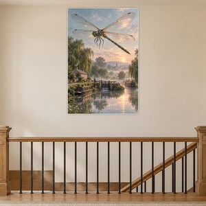 Dragonfly Art Print | Misty Canal Fantasy Wall Decor immagine 14