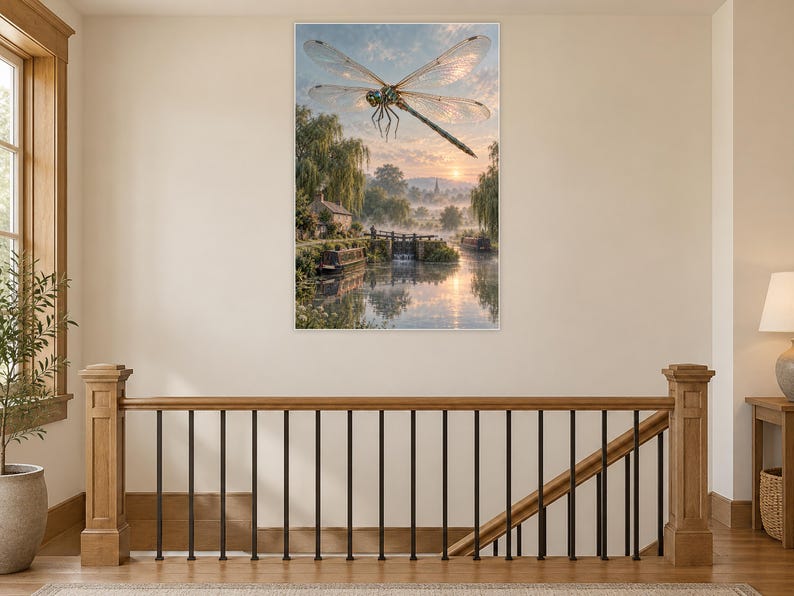 Dragonfly Art Print | Misty Canal Fantasy Wall Decor immagine 14