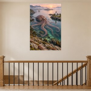 Octopus Art Print | Coastal Lighthouse Fantasy Wall Decor image 14