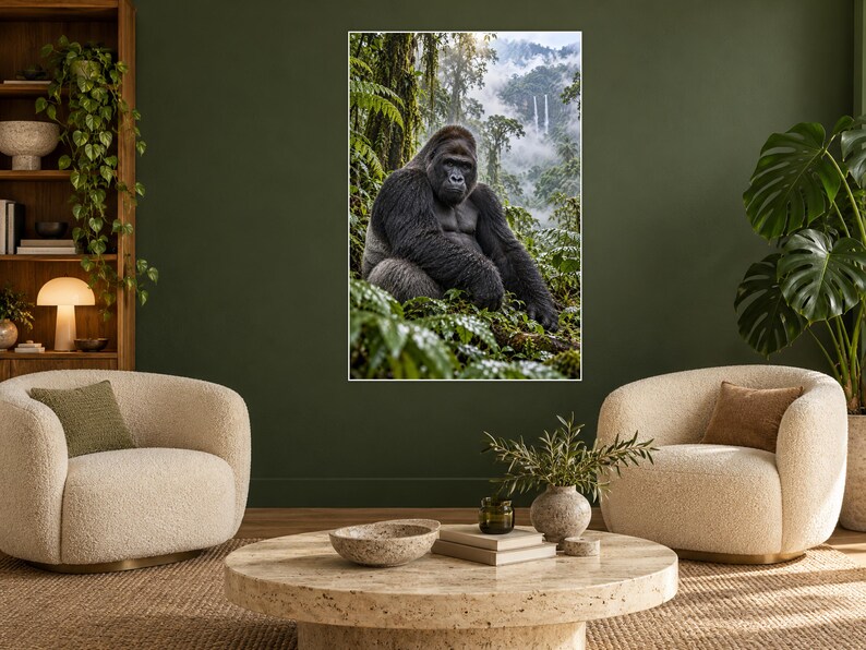 Mountain Gorilla Print | Rainforest Wall Art | Cinematic Animal Portrait image 1