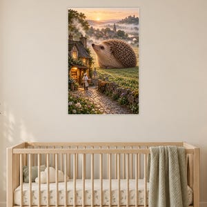 Hedgehog Art Print | Cozy Village Bakery Fantasy Wall Decor immagine 15
