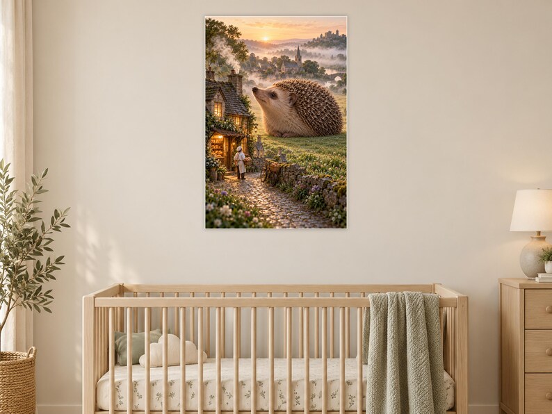 Hedgehog Art Print | Cozy Village Bakery Fantasy Wall Decor immagine 15