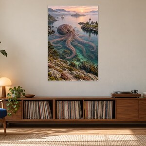 Octopus Art Print | Coastal Lighthouse Fantasy Wall Decor image 17
