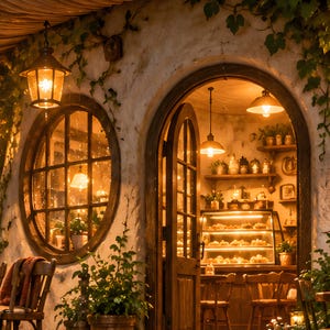 Kunstdruck „Mushroom Cafe“ | Wanddeko im Cottagecore-Stil mit regnerischem Waldmotiv Bild 3