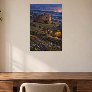 Wombat Art Print | Cozy Bookshop Village Fantasy Wall Decor imagen 7