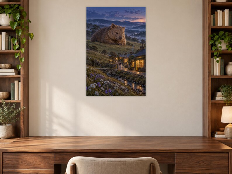 Wombat Art Print | Cozy Bookshop Village Fantasy Wall Decor imagen 7