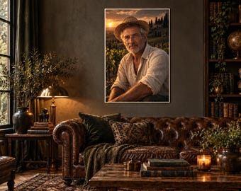 Italian Vineyard Farmer Portrait Print | Tuscany Wall Art | Warm Cinematic Character Poster