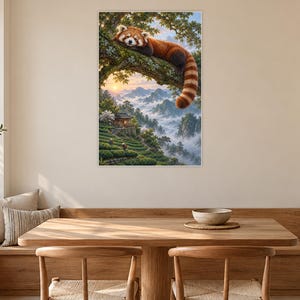 Red Panda Art Print | Misty Tea Garden Fantasy Wall Decor image 9